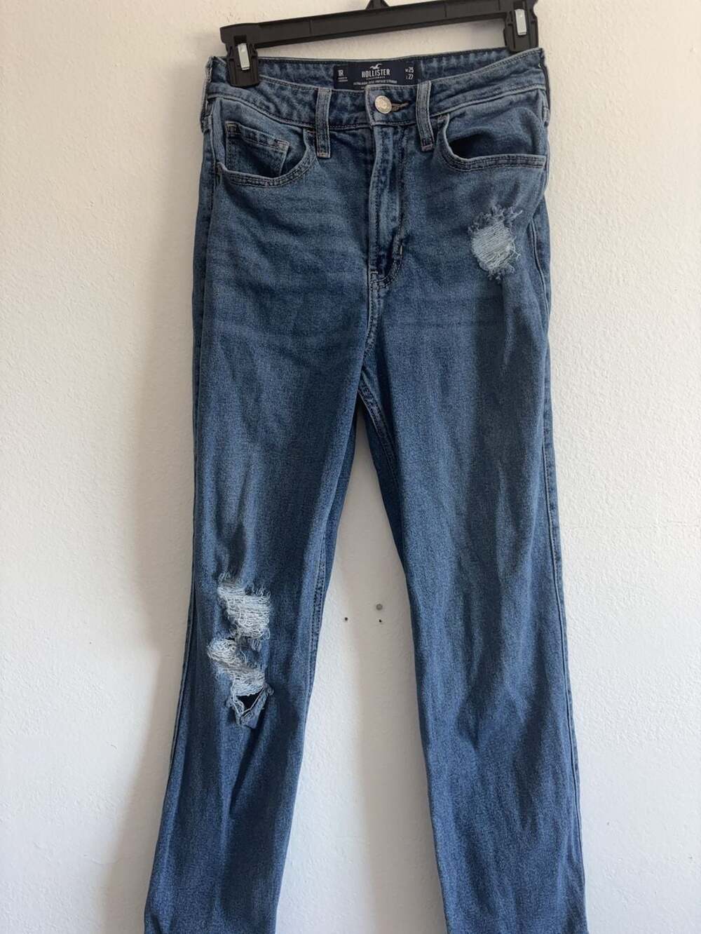 Hollister Womens Ultra High-Rise Ripped Vintage Straight Jeans 25 x 27
